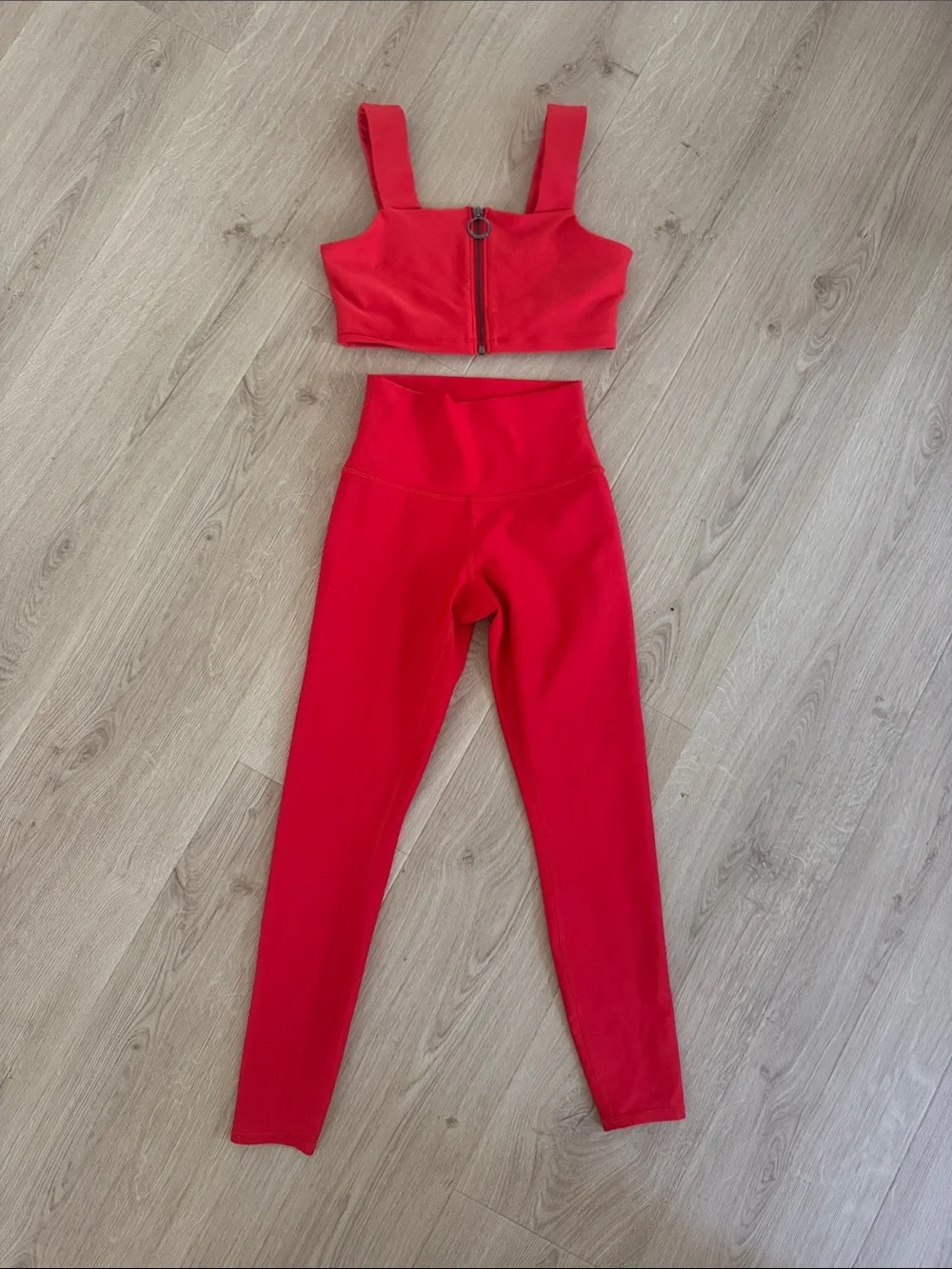 ALO Yoga Red Zip-Front Crop Top & High-Waist Leggings Set